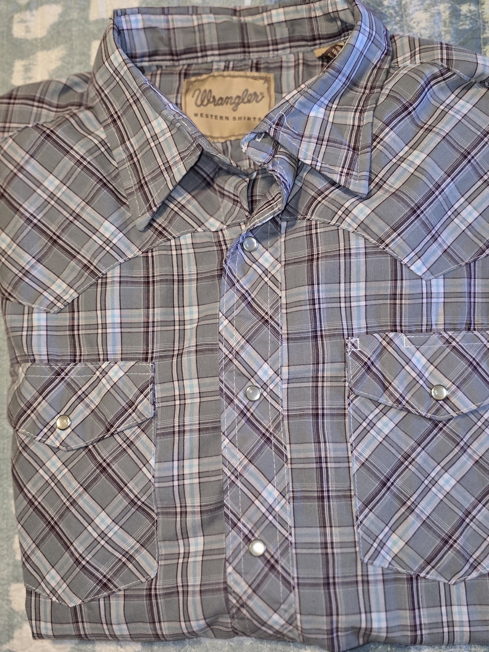Wrangler Men’s Plaid Button-Down Shirt in Gray and Blue